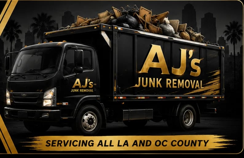 AJ's Junk Removal truck logo — servicing all LA and OC County
